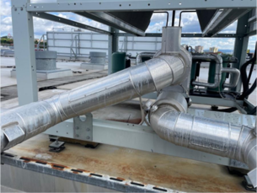 Insulated and clad chiller pipework before installation