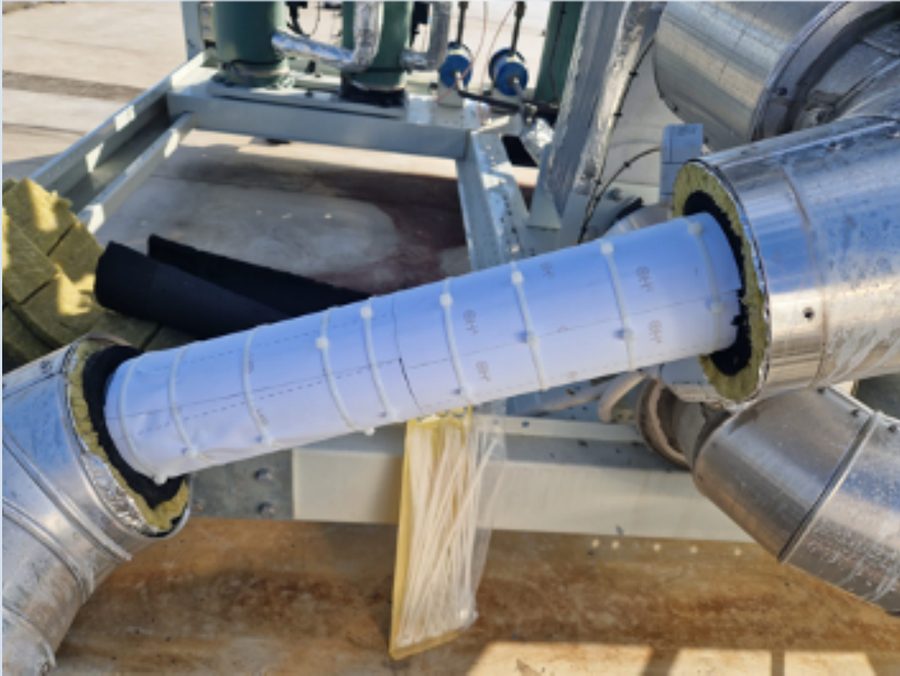 OH4 sheeting wrapped around the pipe and secured with ties