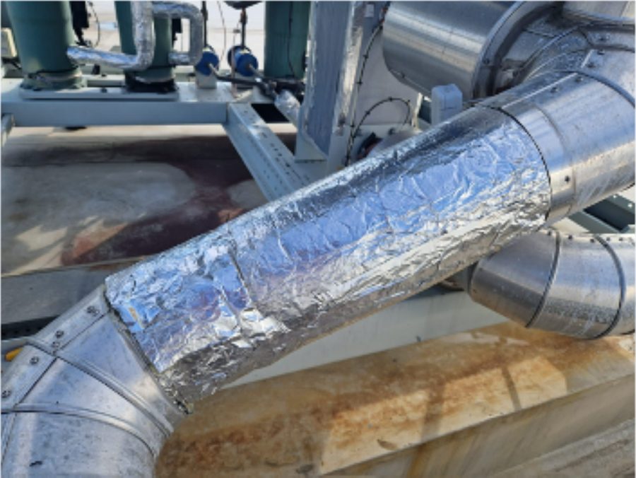 Foil tape sealing the reinstated insulation